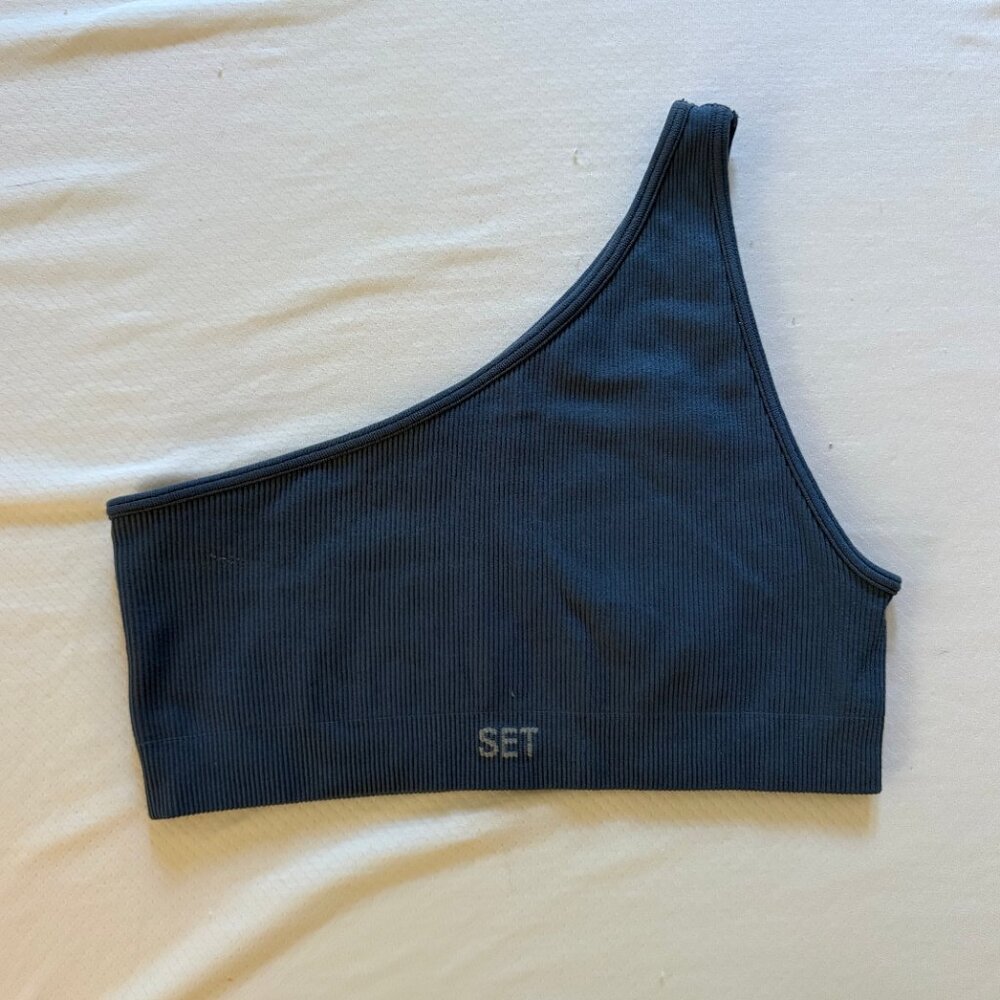 SET Active SCULPTFLEX® RIBBED ONE SHOULDER BRA - Thunder Blue